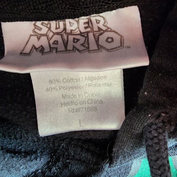 Nintendo Super Mario 2011 Black Pullover Hoodie Sweatshirt Sz L - Picture 4 of 8